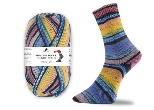 Grindelwald Stretch-Sockenwolle von Golden Socks, Pro Lana,  Strumpfwolle terrakotta lila gelb